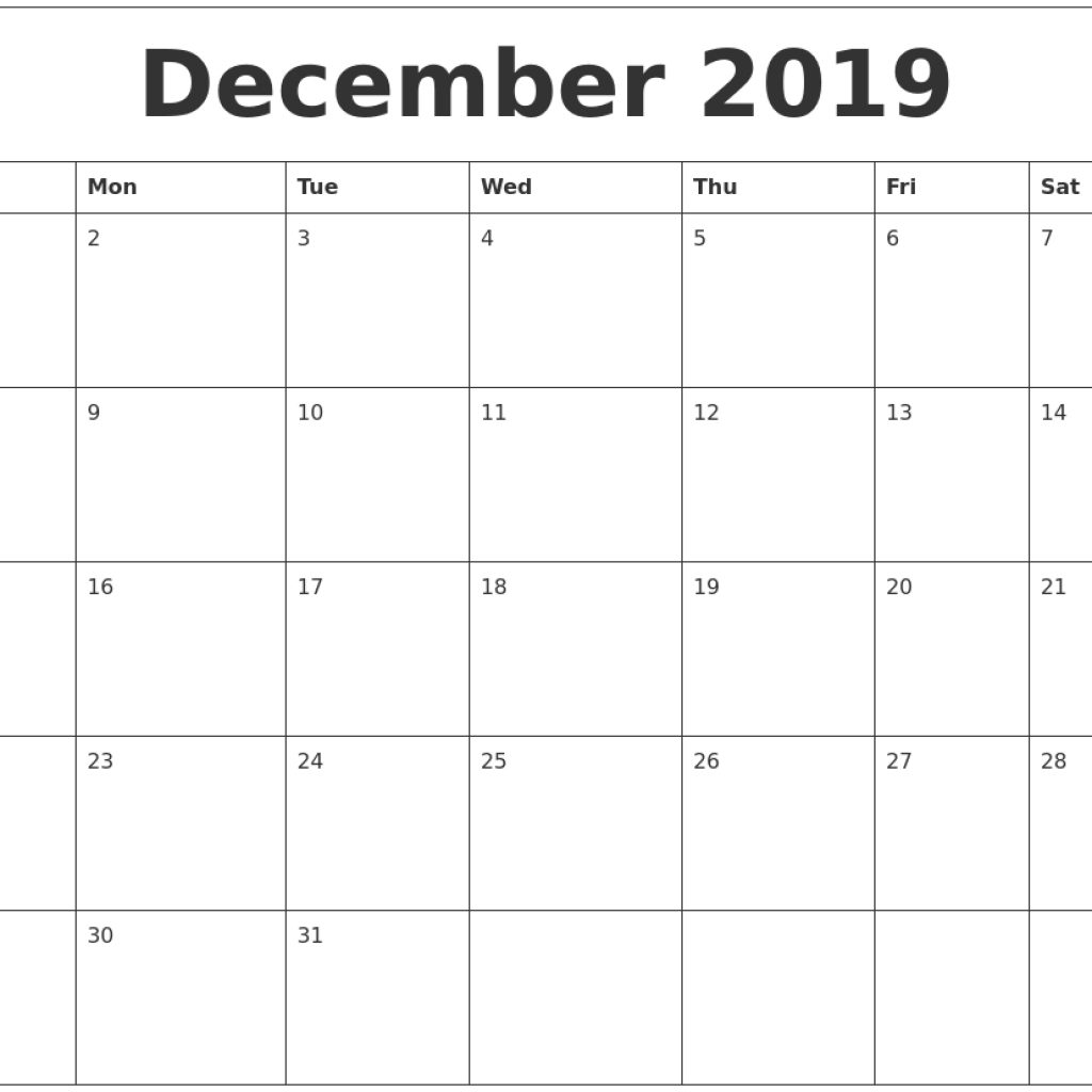 December 2019 Free Printable Calendar Templates