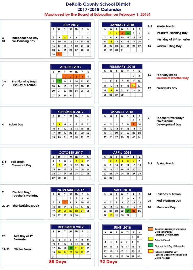 Dekalb County School District 2017 18 Calendar Places Atlanta 