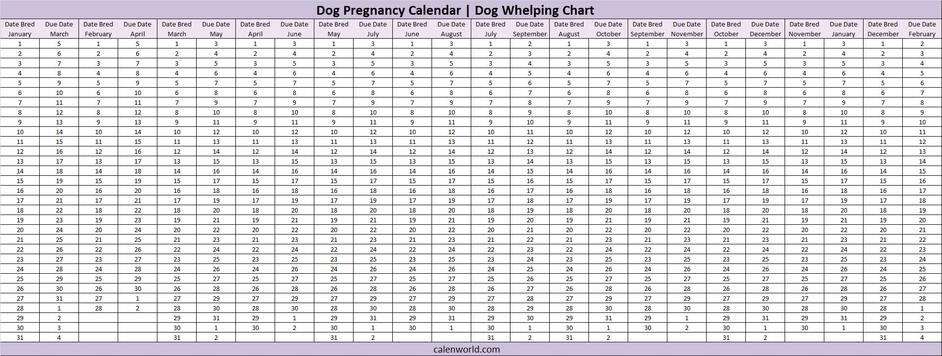 Dog Pregnancy Calendar Dog Due Date Calendar 