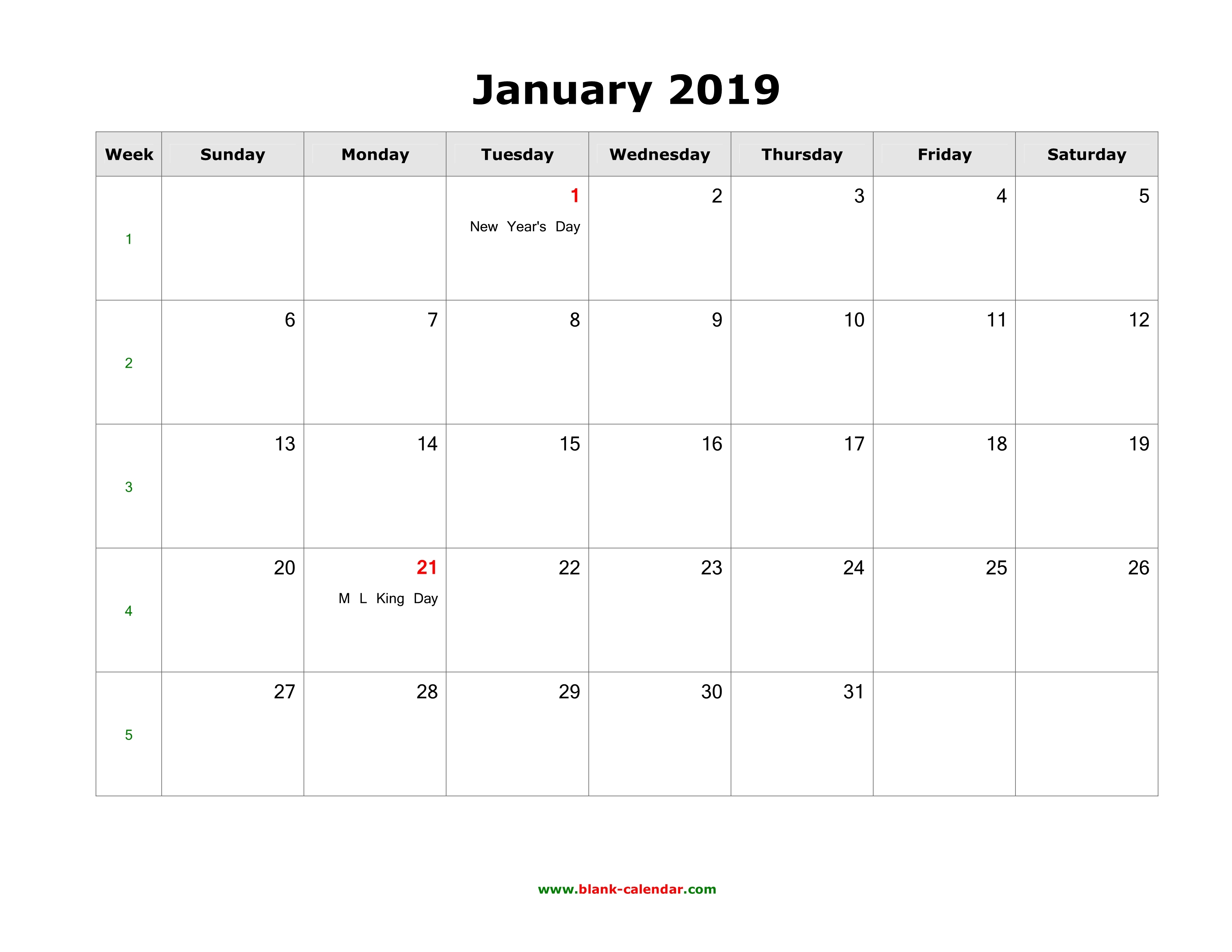 Download Blank Calendar 2019 With Us Holidays 12 Pages One Month 