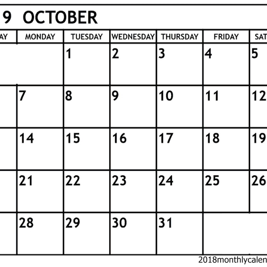 Download October 2019 Calendar Printable Blank Editable