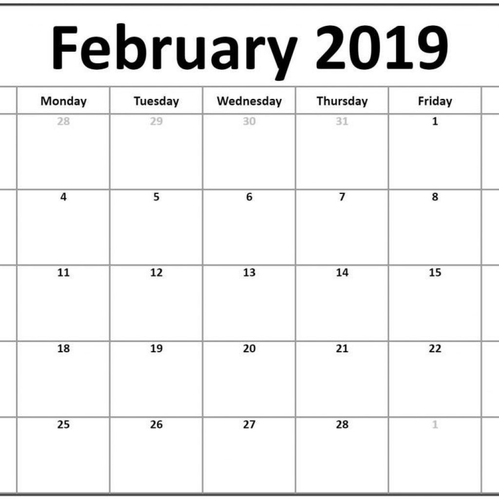 Download Printable February 2019 Blank Calendar January 2019