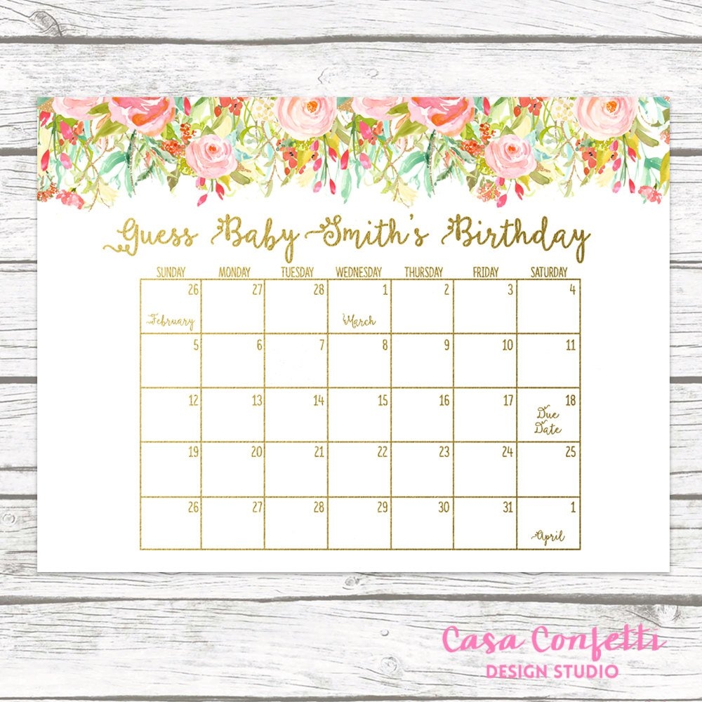 Due Date Calendar Guess Bas Due Date Ba Shower Etsy