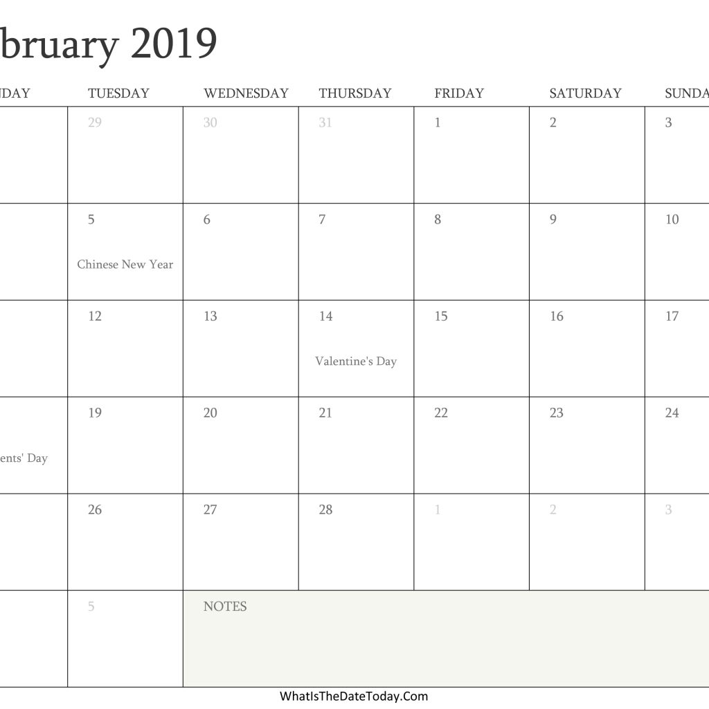 Editable Calendar February 2019 With Holidays 50 Best February