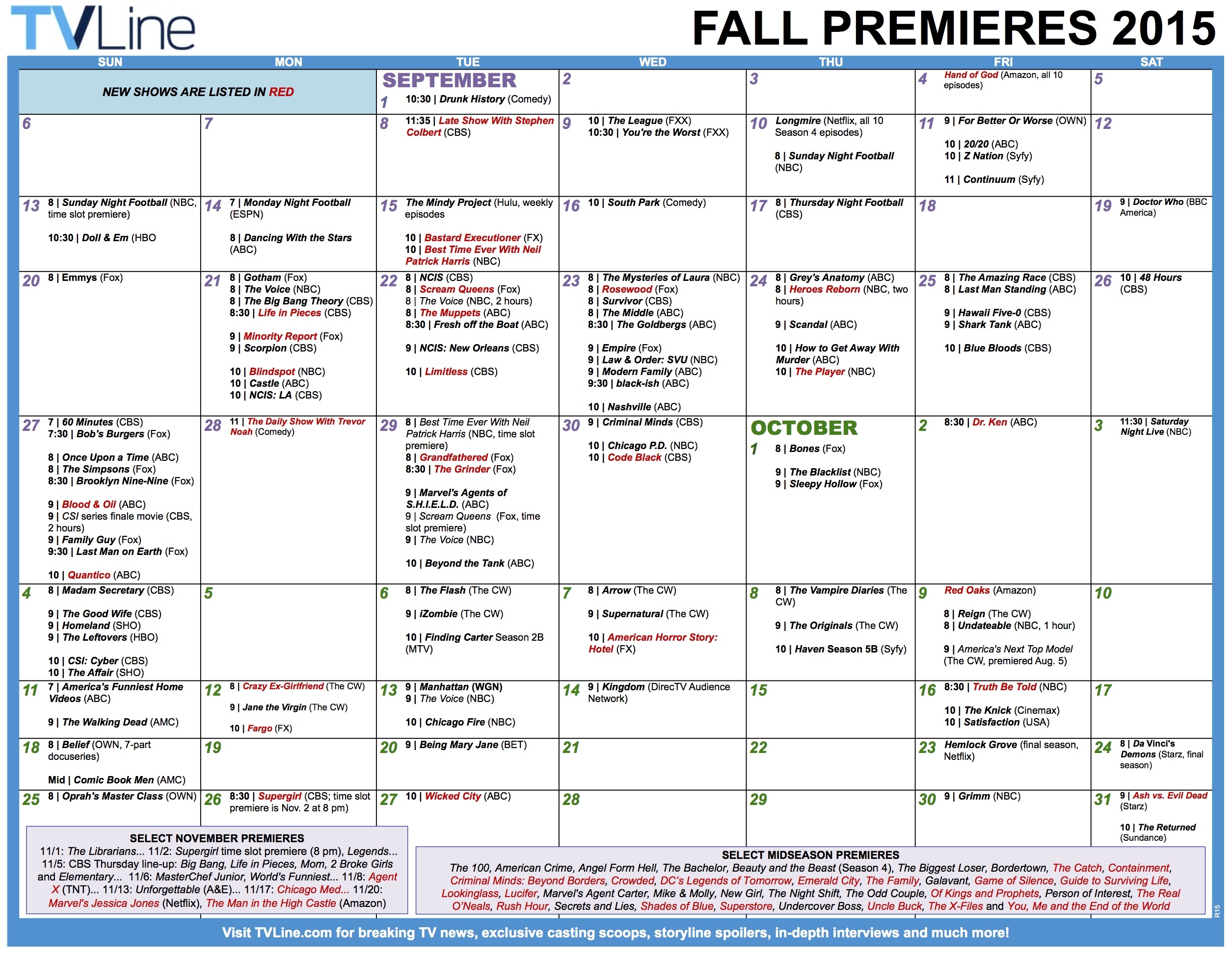 Fall Tv Premiere Dates 2015 Schedule Of Season Series Premieres 