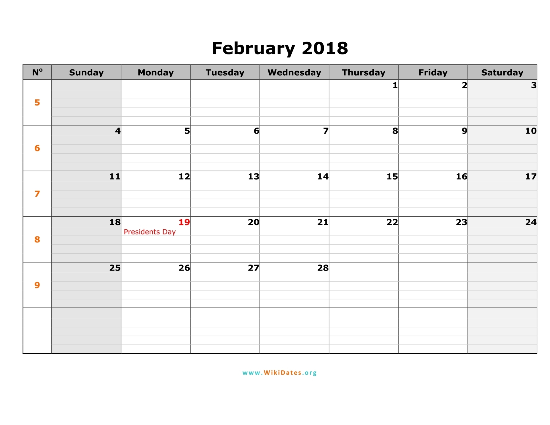 February 2018 Calendar Wikidates