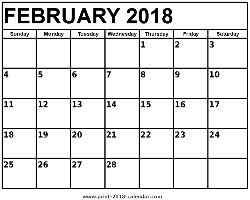 February 2018 Printable Calendar