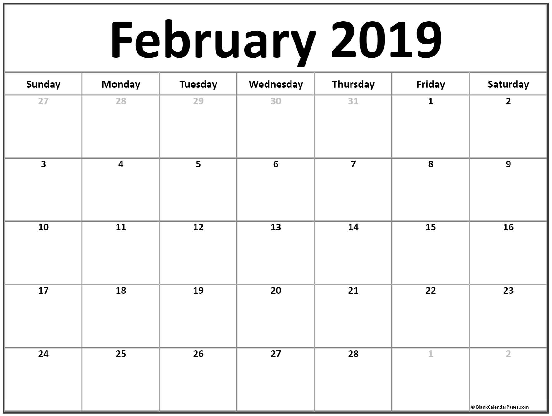 February 2019 Calendar 56 Templates Of 2019 Printable Calendars