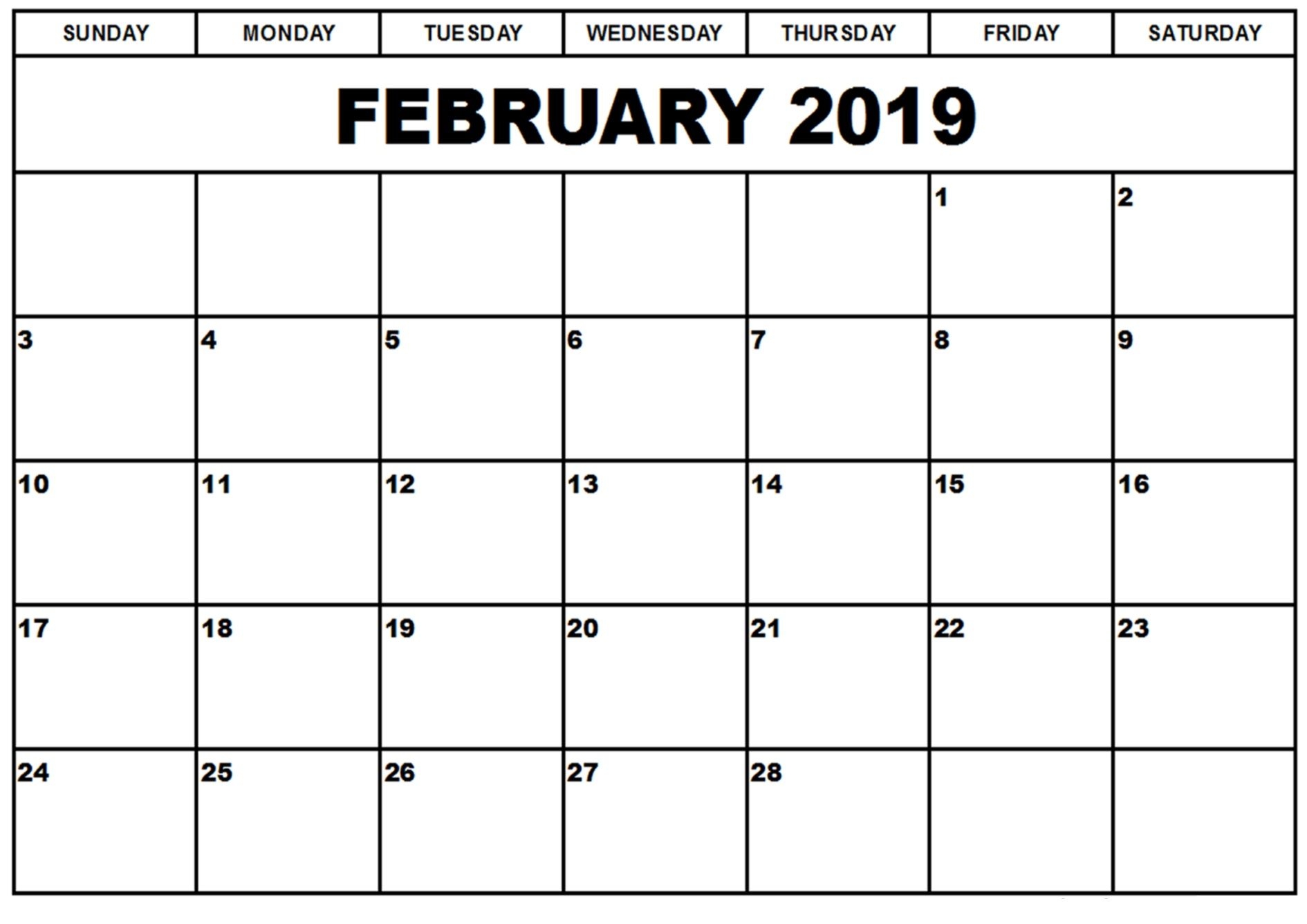 February 2019 Calendar Customized Free Printable February 2019