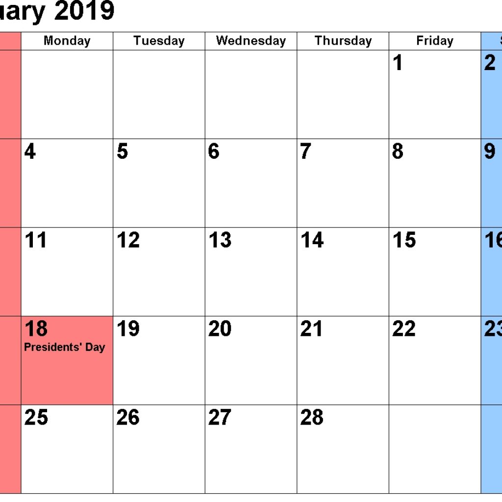 February 2019 Calendar Landscape Free Printable February 2019