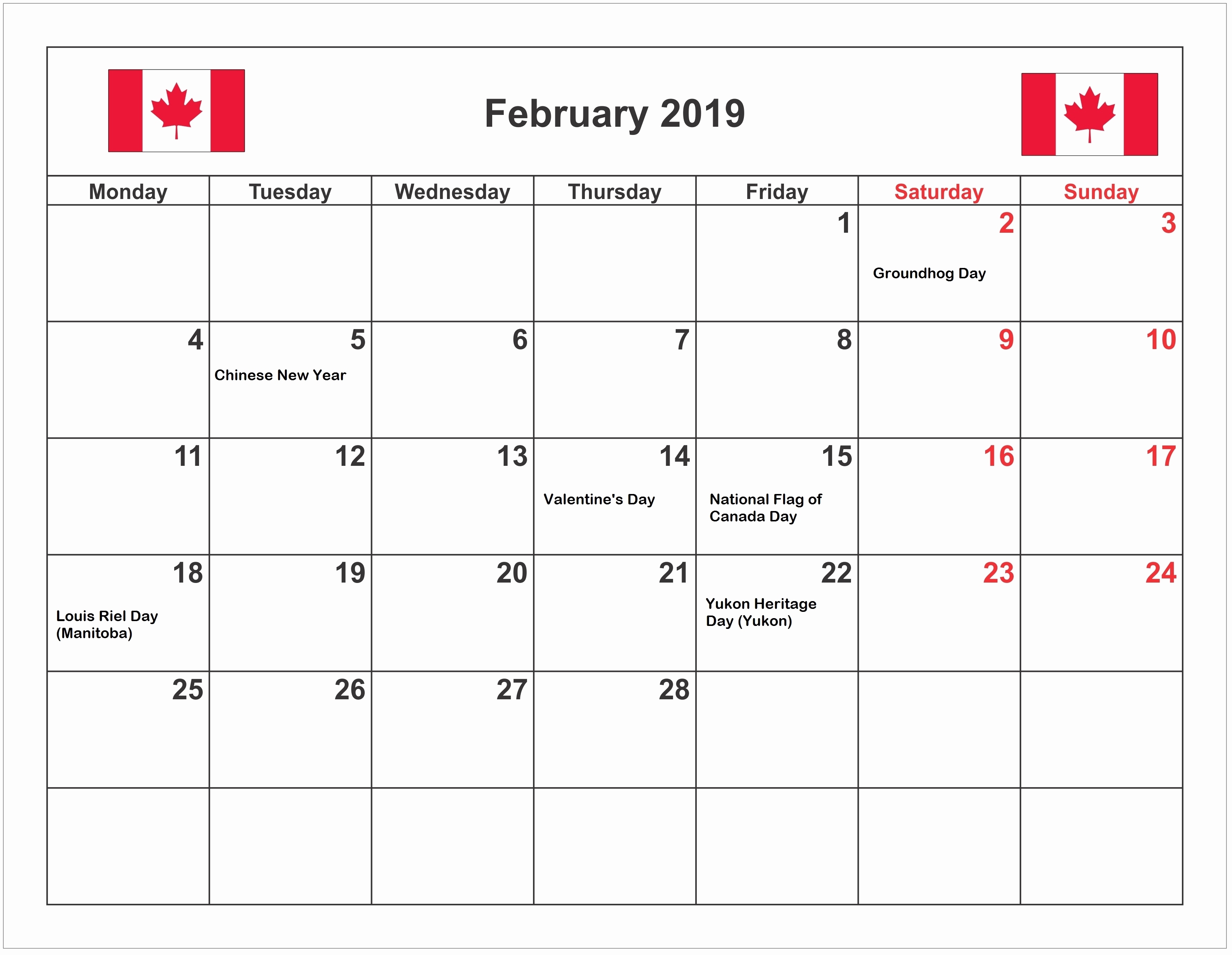 February 2019 Calendar Ontario Calendar Creative Printable