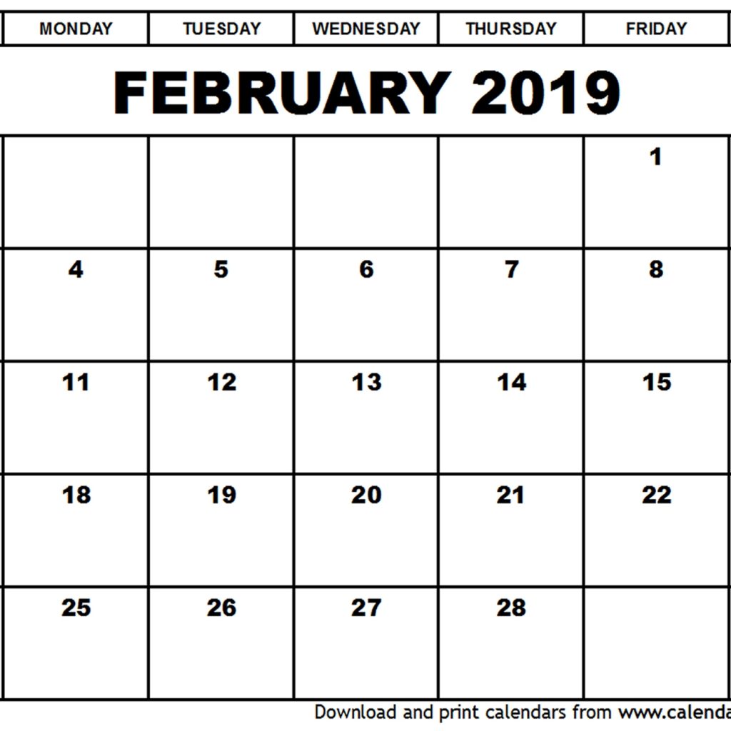 February 2019 Calendar Pdf Word Excel Printable Calendar Free