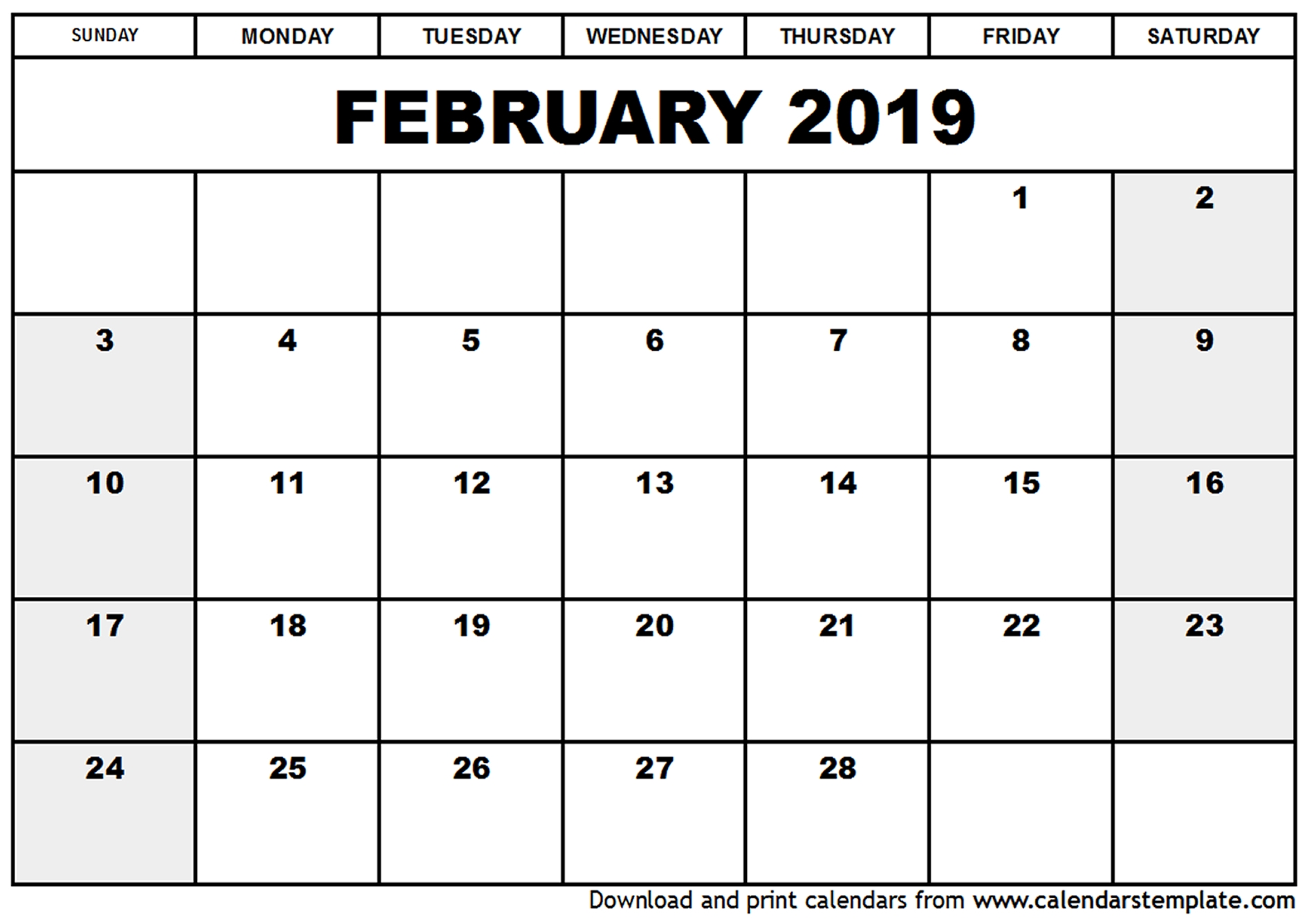 February 2019 Calendar Pdf Word Excel Printable Calendar Free 