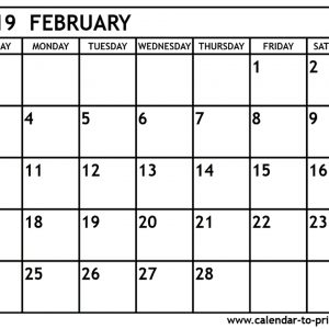 February 2019 Calendar Printable