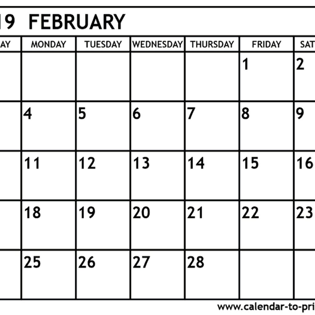 February 2019 Calendar Printable