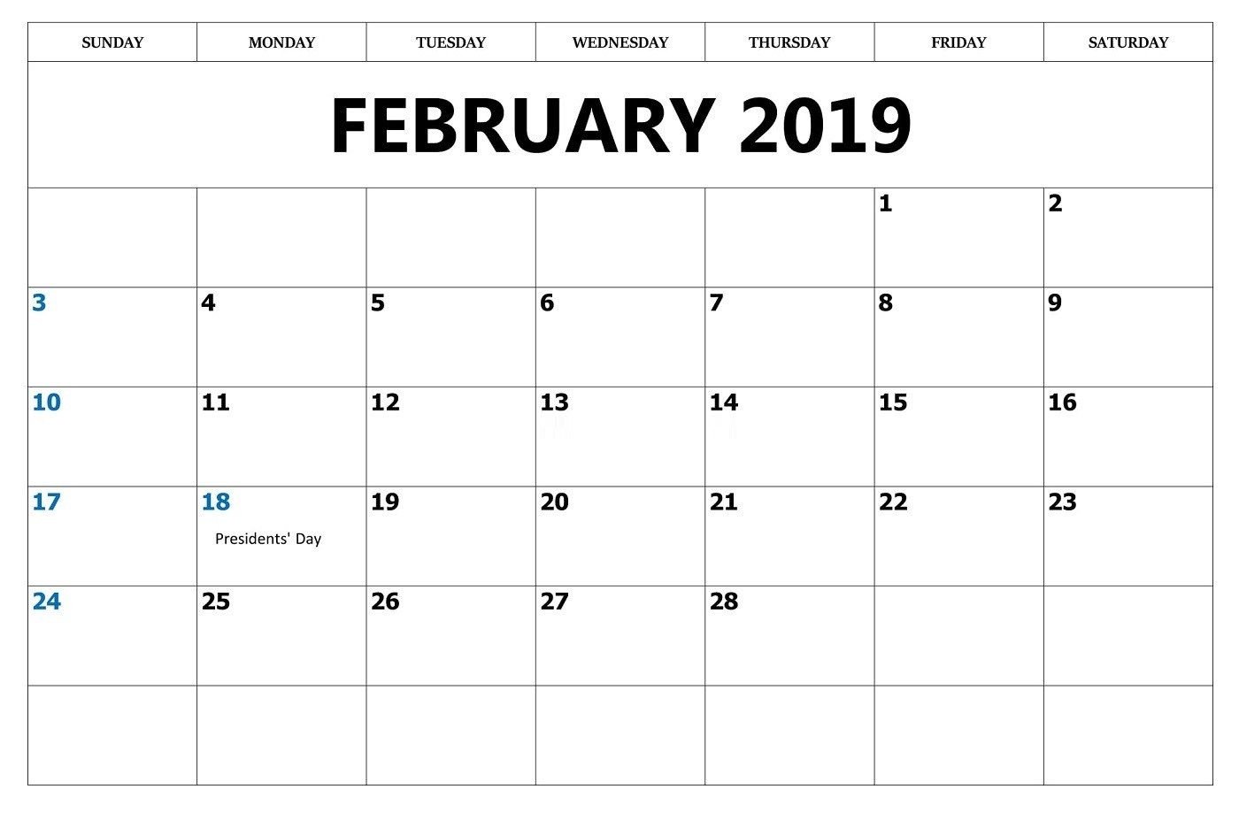 February 2019 Calendar With Holidays For Office February 2019 