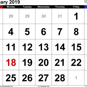 February 2019 Calendars For Word Excel Pdf