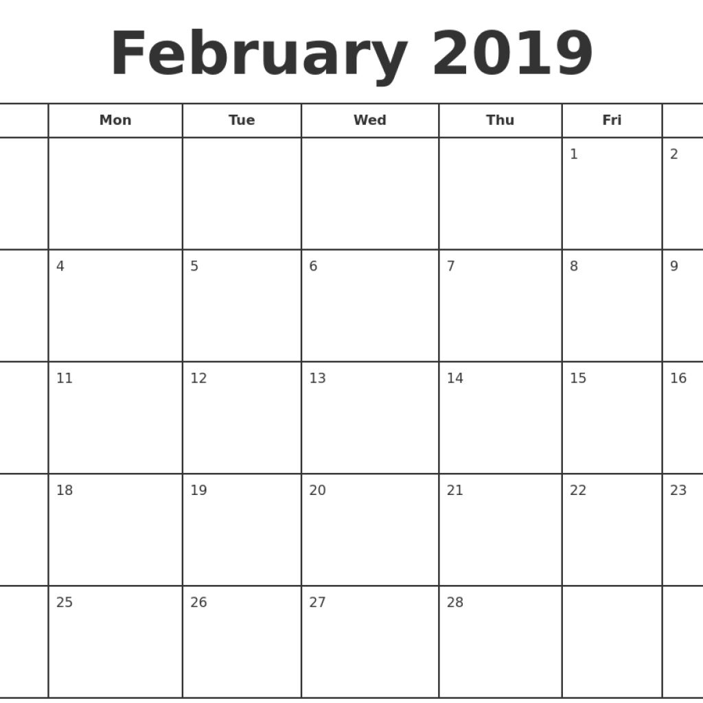 February 2019 Print A Calendar