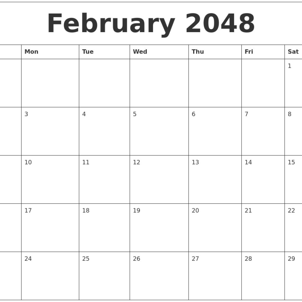 February 2048 Calendar Print Out