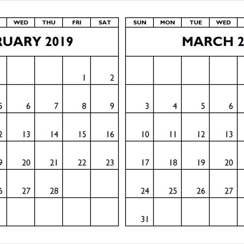 February March Calendar 2019 Calendar Format Example