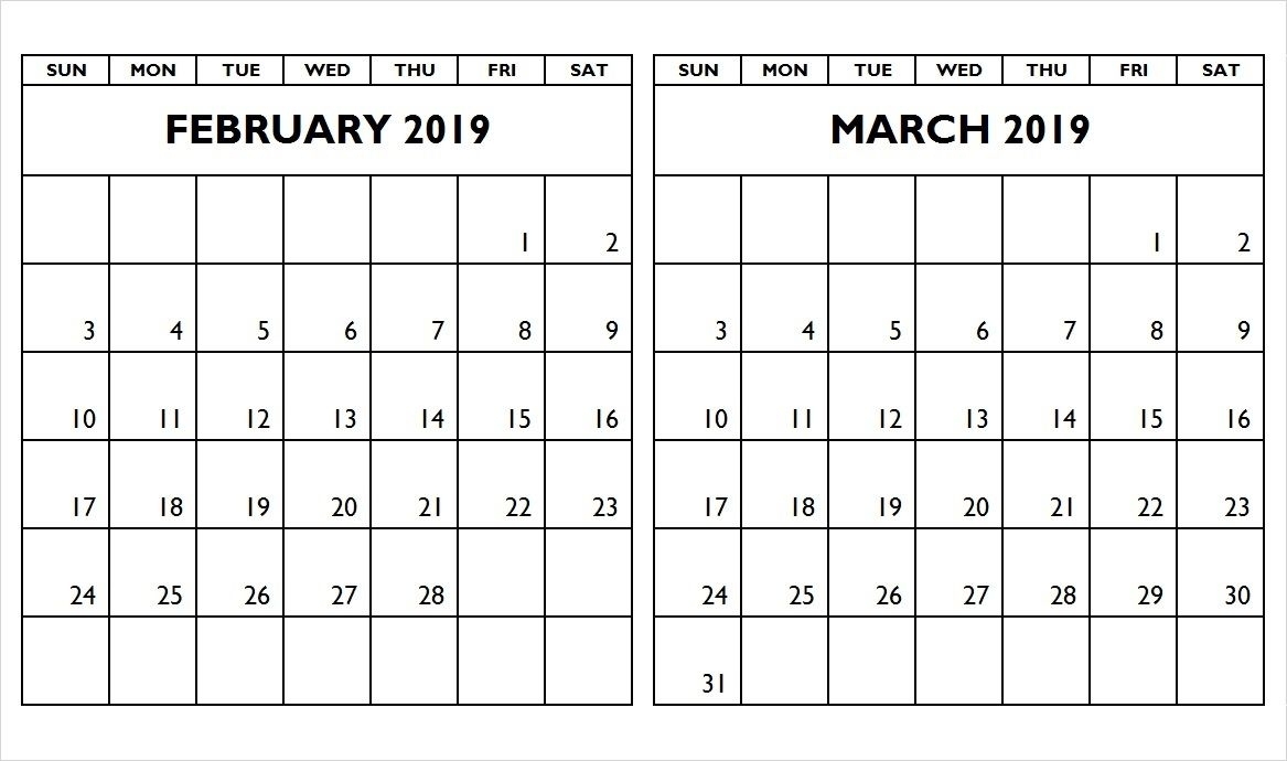 February March Calendar 2019 Calendar Format Example