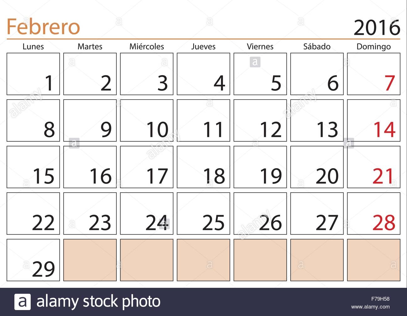 February Month In A Year 2016 Calendar In Spanish Febrero 2016