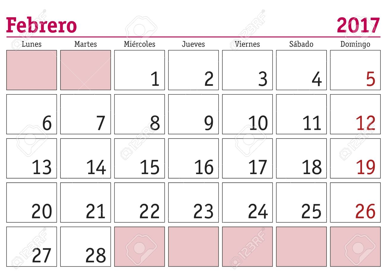 February Month In A Year 2017 Wall Calendar In Spanish Febrero 