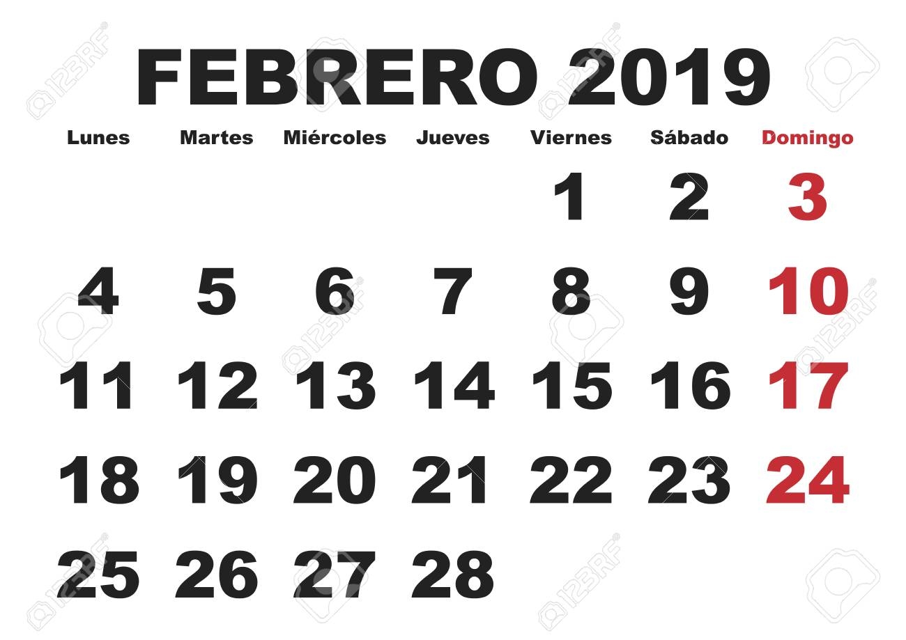 February Month In A Year 2019 Wall Calendar In Spanish Febrero 