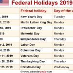 Federal Holidays 2019