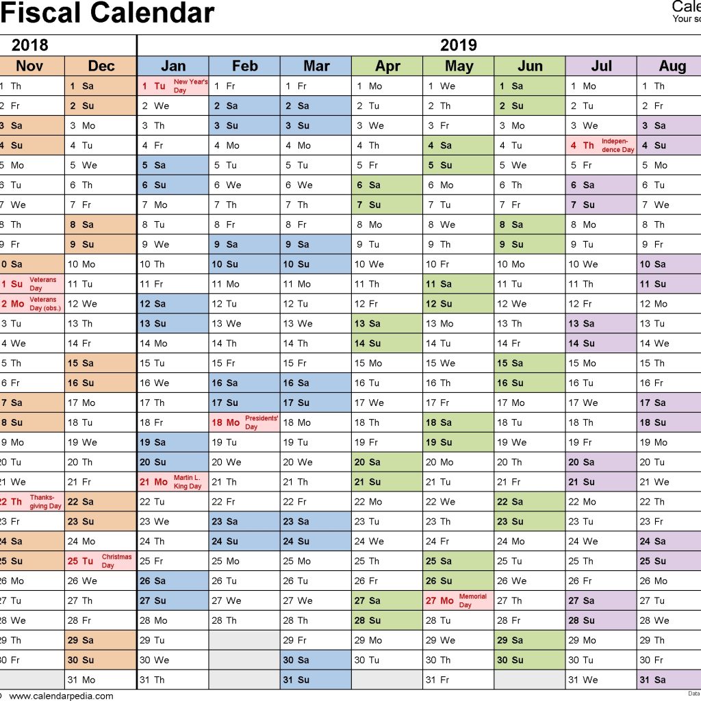 Fiscal Calendars 2019 As Free Printable Word Templates