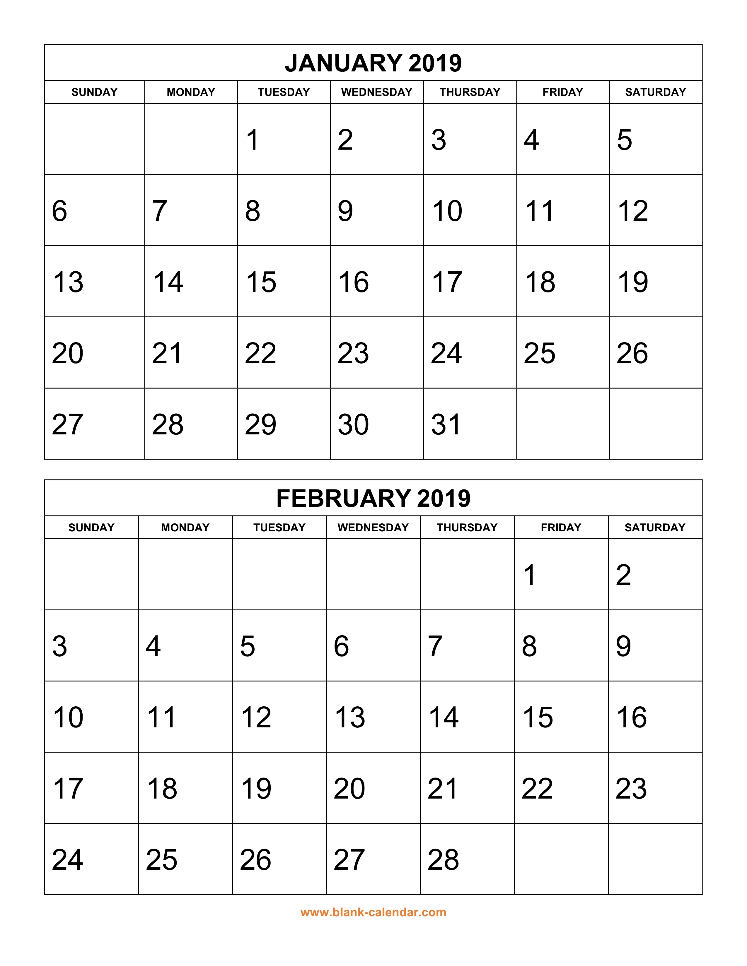 Free Download Printable Calendar 2019 2 Months Per Page 6 Pages 