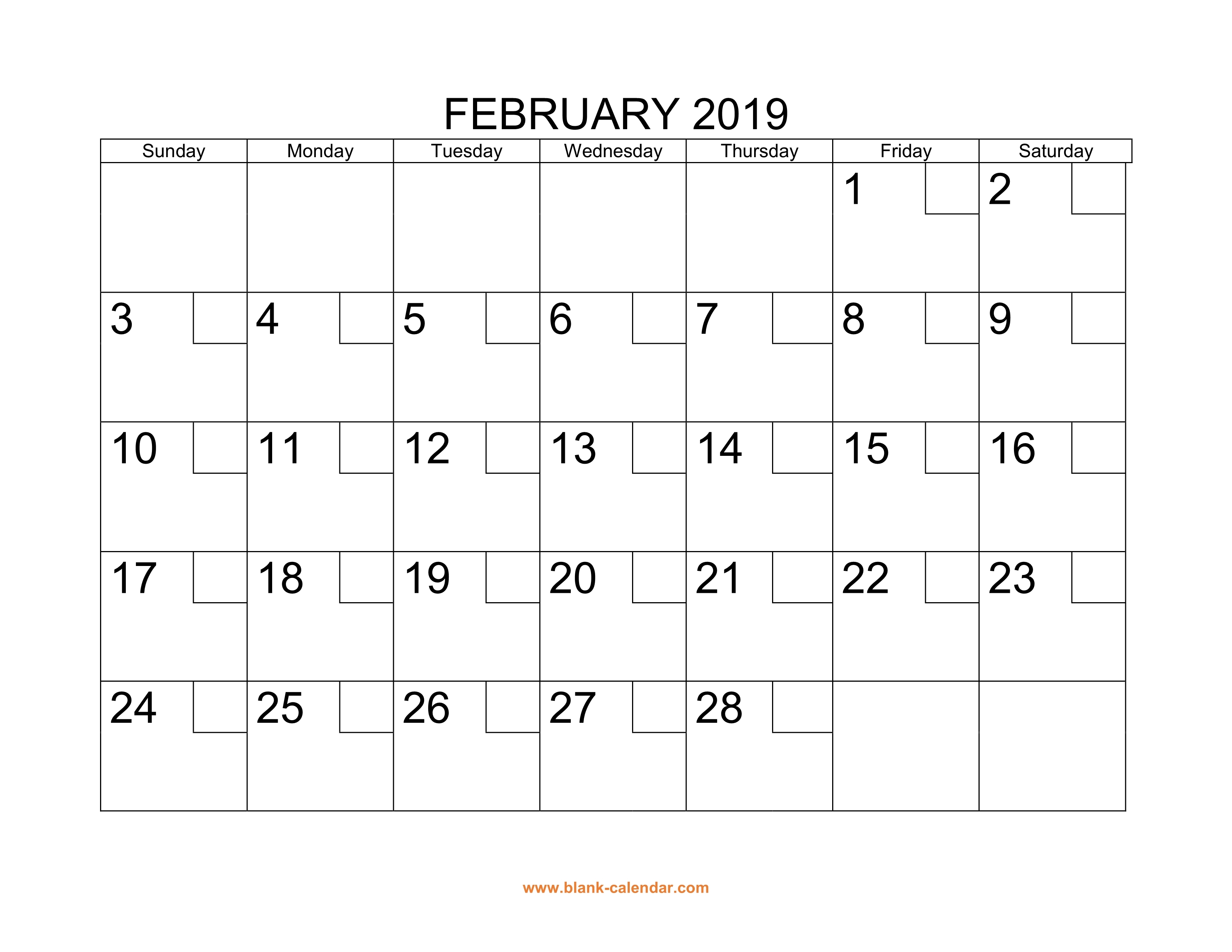 Free Download Printable February 2019 Calendar With Check Boxes 