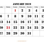 Free Download Printable January 2019 Calendar Large Font Design