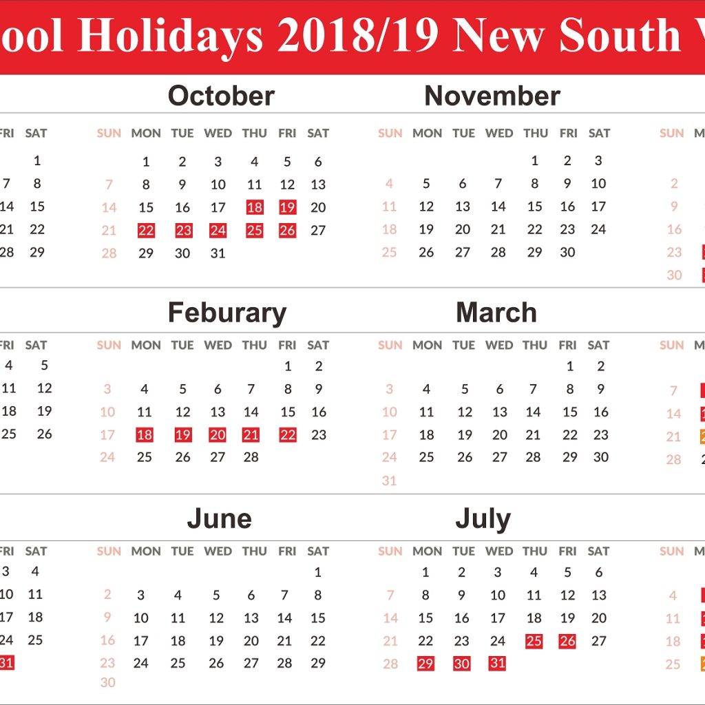 Free Editable School Holidays 2019 Nsw New South Wales Calendar