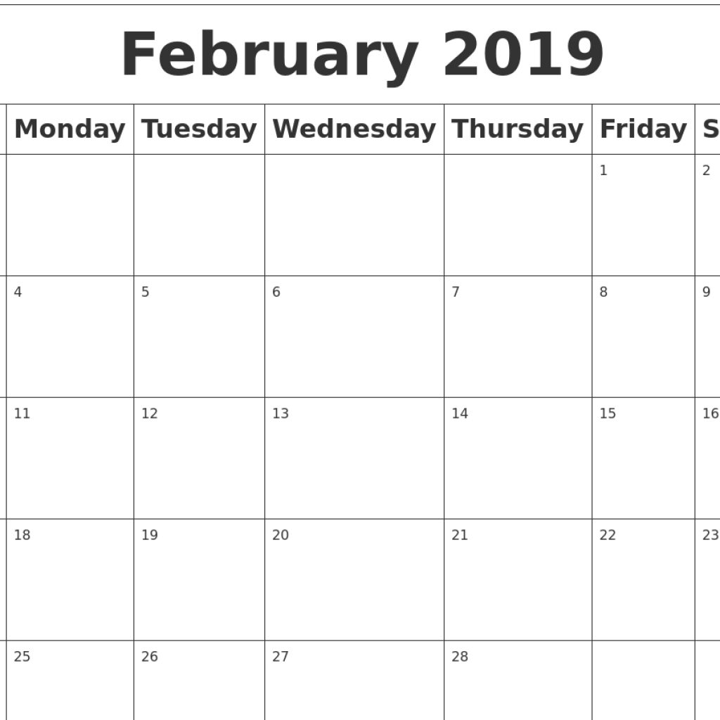 Free February 2019 Calendar Pdf Excel Word Free Calendar And