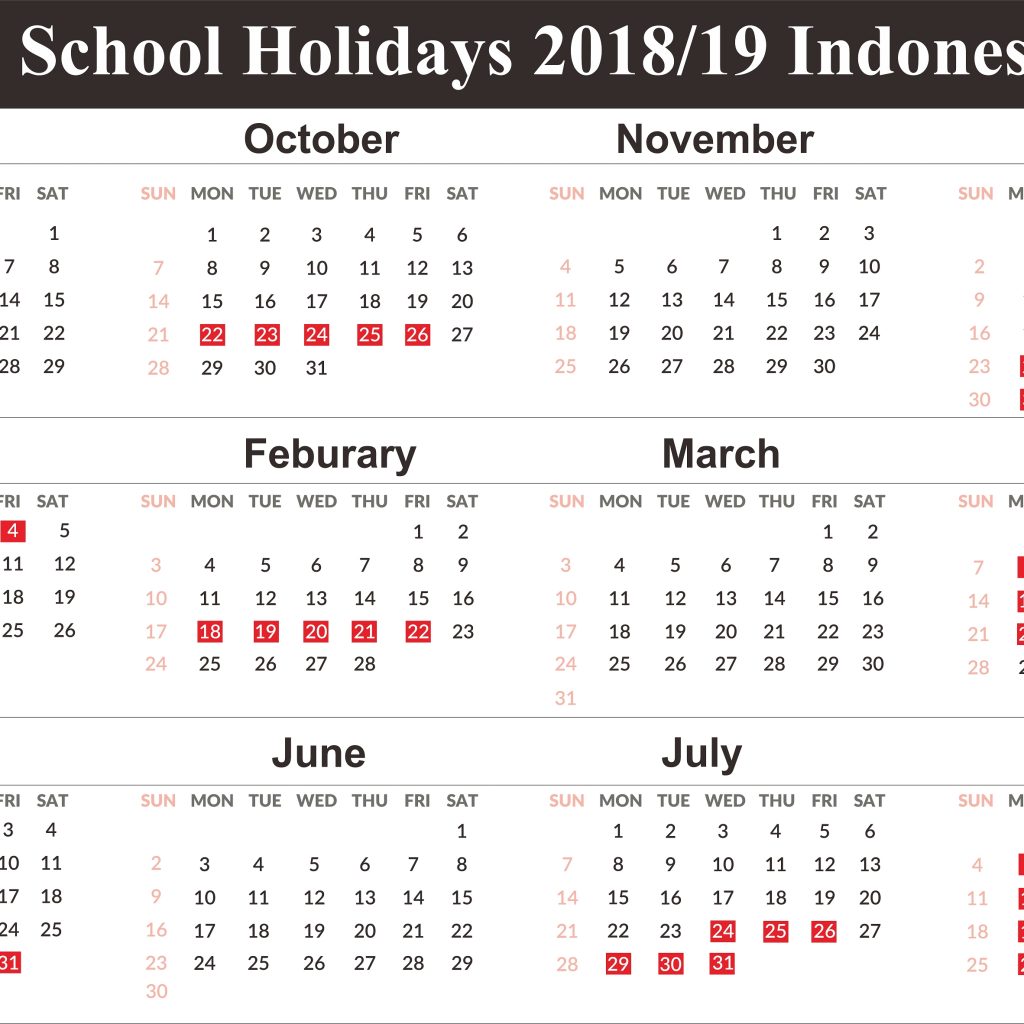 Free Indonesia School Holidays 2019 Calendar Templates December