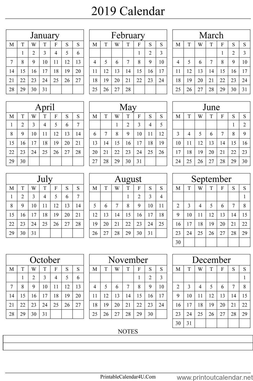 Free Printable Calendar Templates 2019 Printout Calendar