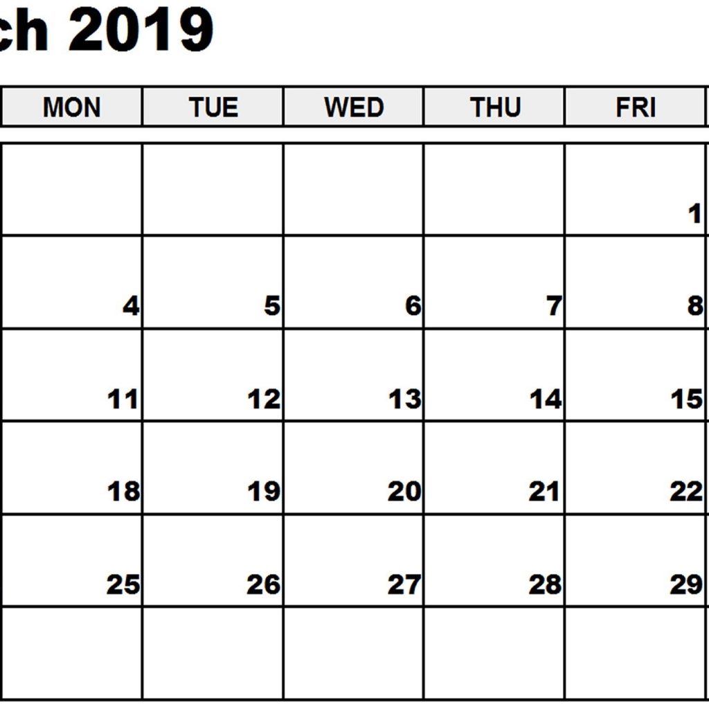 Free Printable March 2019 Blank Calendar Download Calendar 2018