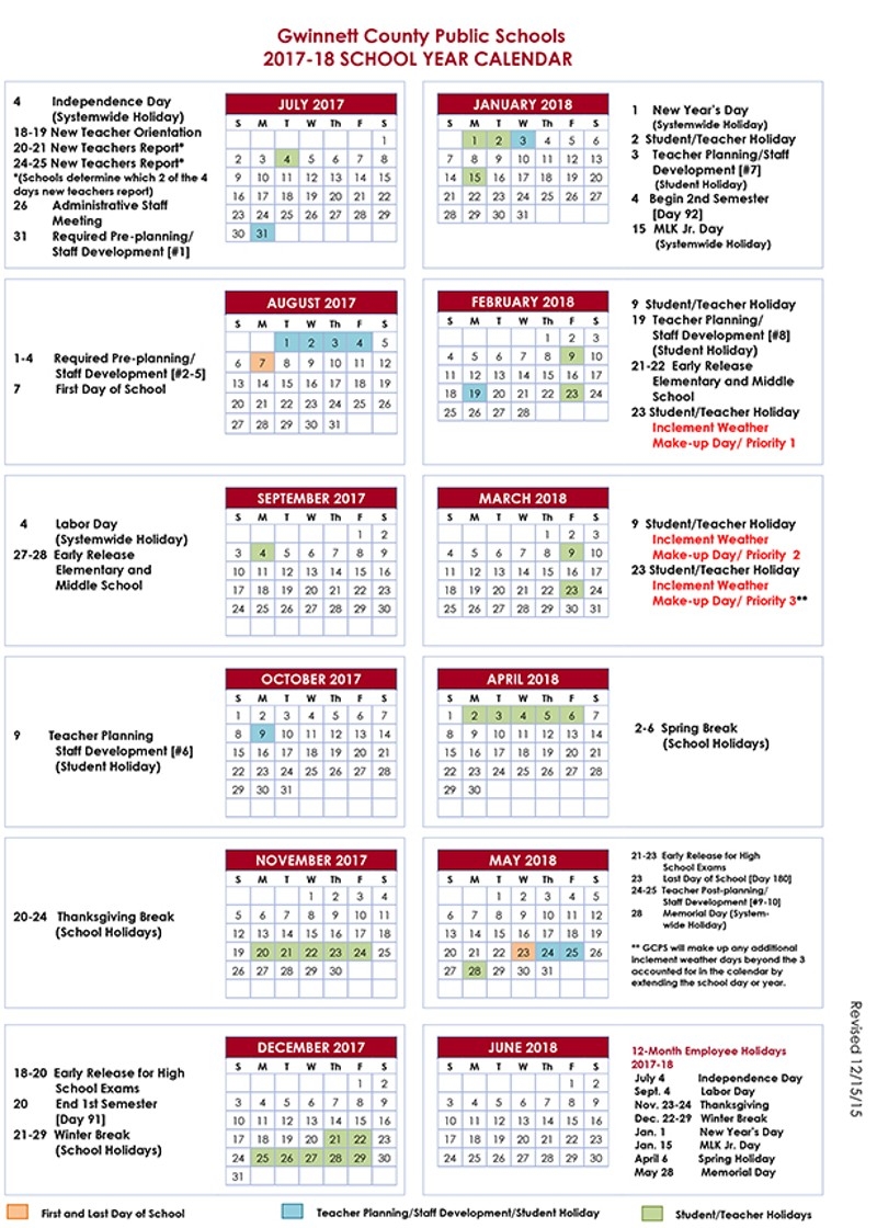 Gwinnett County School Calendar 2018 2019 Calendar Printable Free