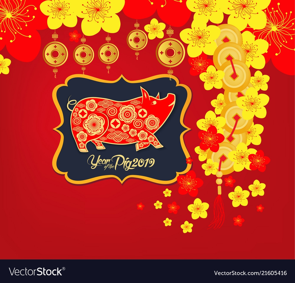 Happy Chinese New Year 2019 Zodiac Sign With Gold Vector Image 