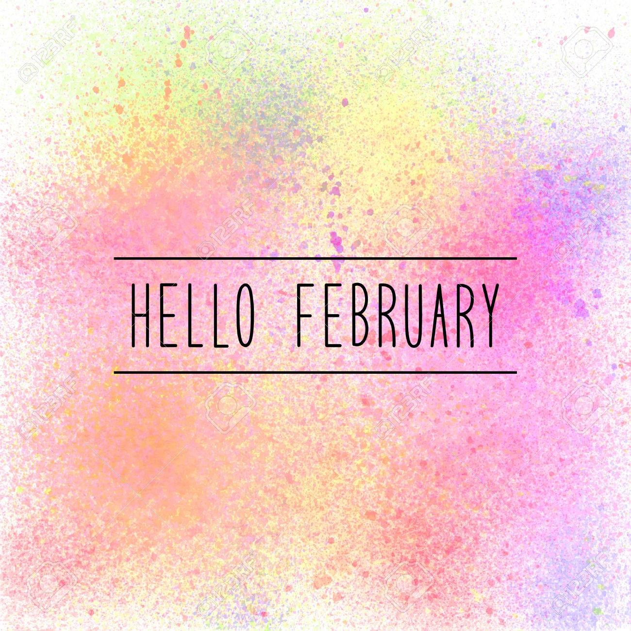 Hello February Text On Pastel Spray Paint Background Stock Photo