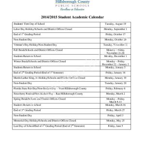 Hillsborough County School Calendar Academic With 2017 Calendar