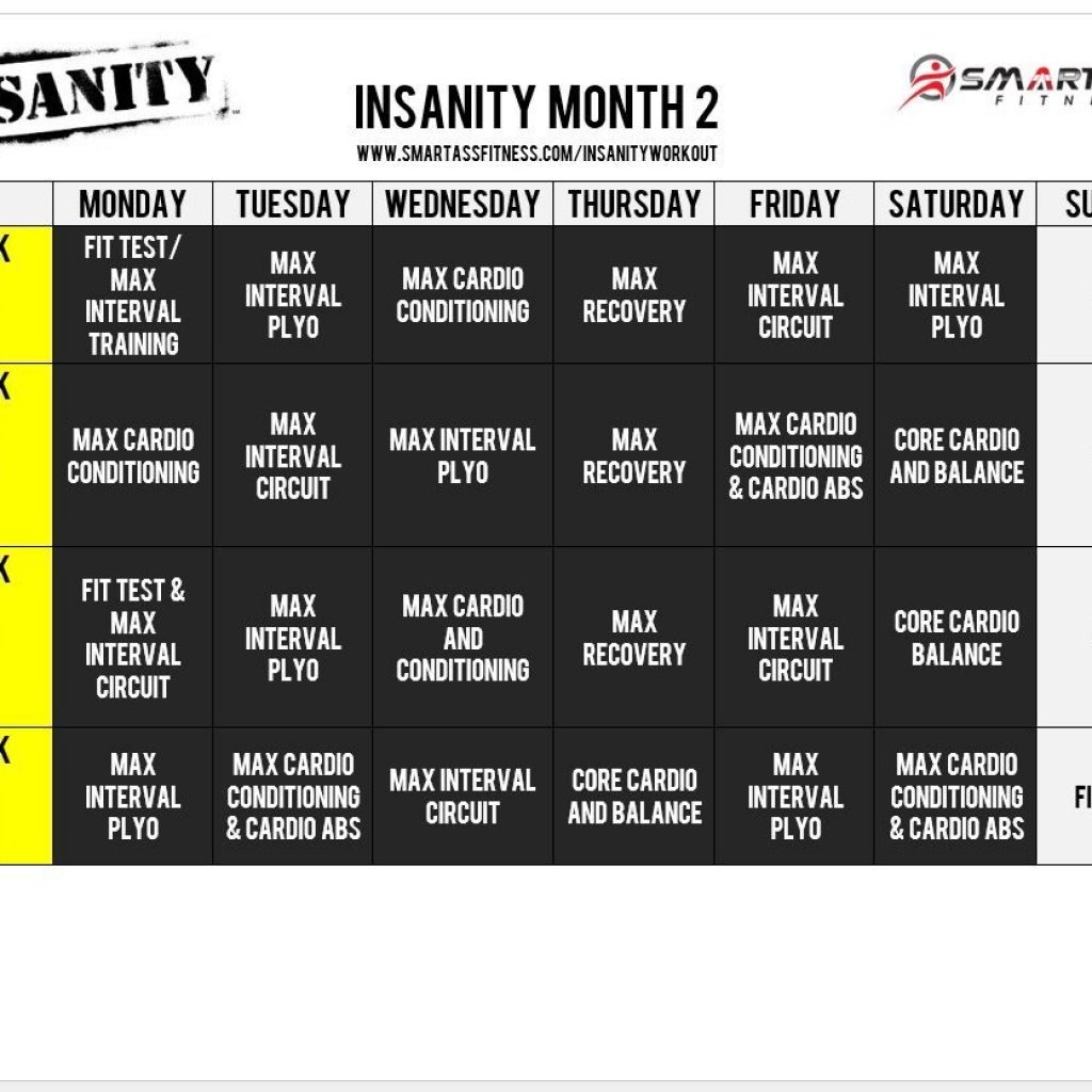 Insanity Workout Schedule Month 2 Fitness Insanity Workout