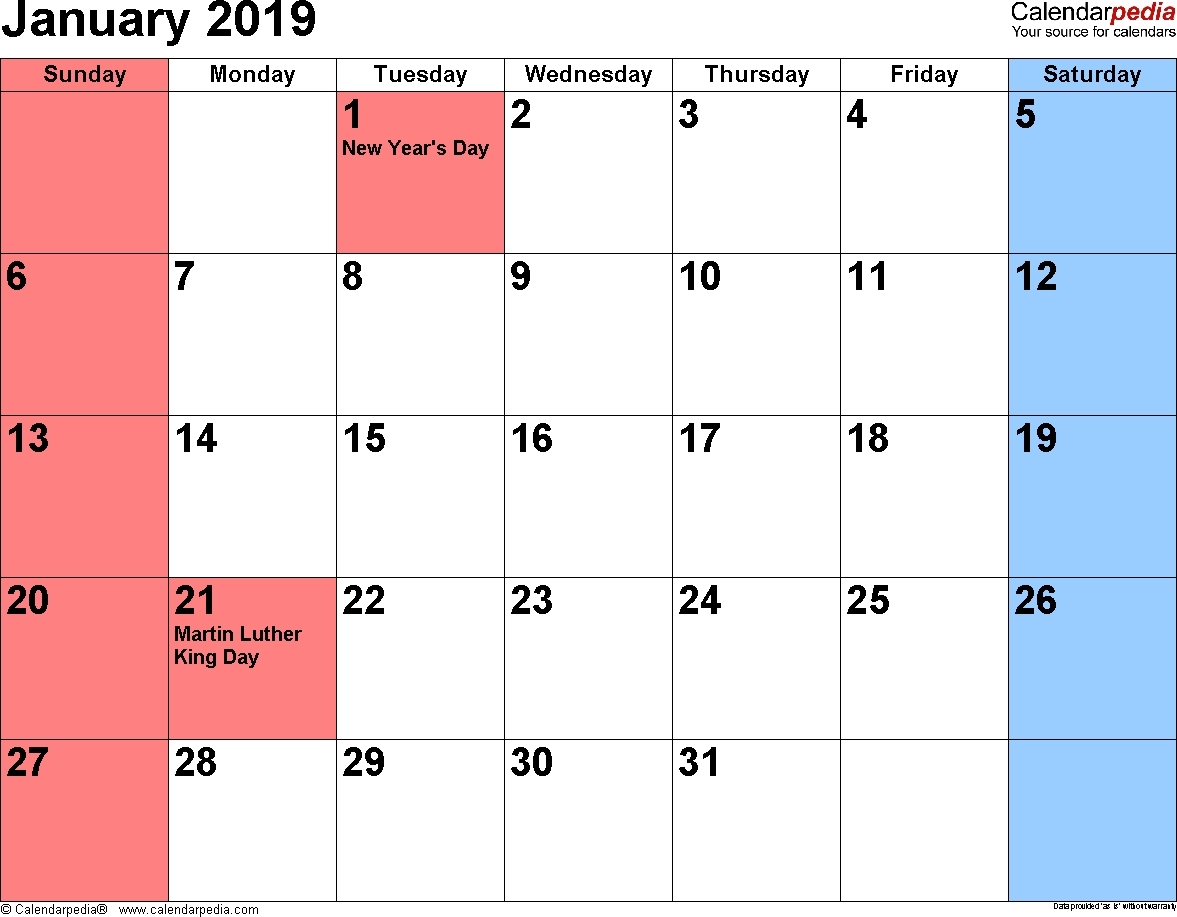 January 2019 Calendar Events Printable Calendar 2019 Calendar 