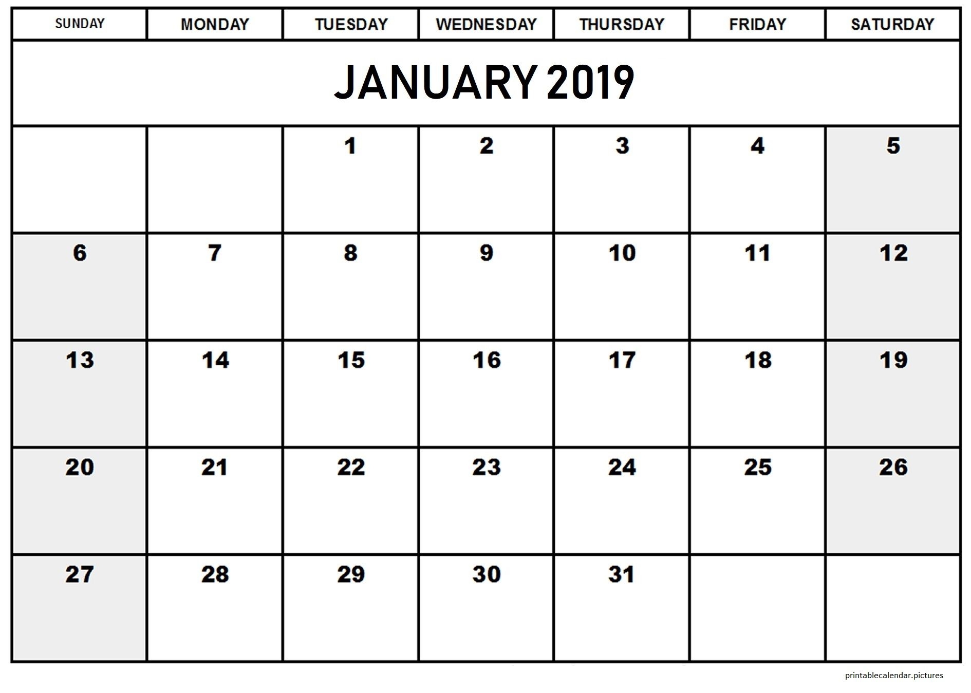 January 2019 Calendar Free Printable January 2019 Printable