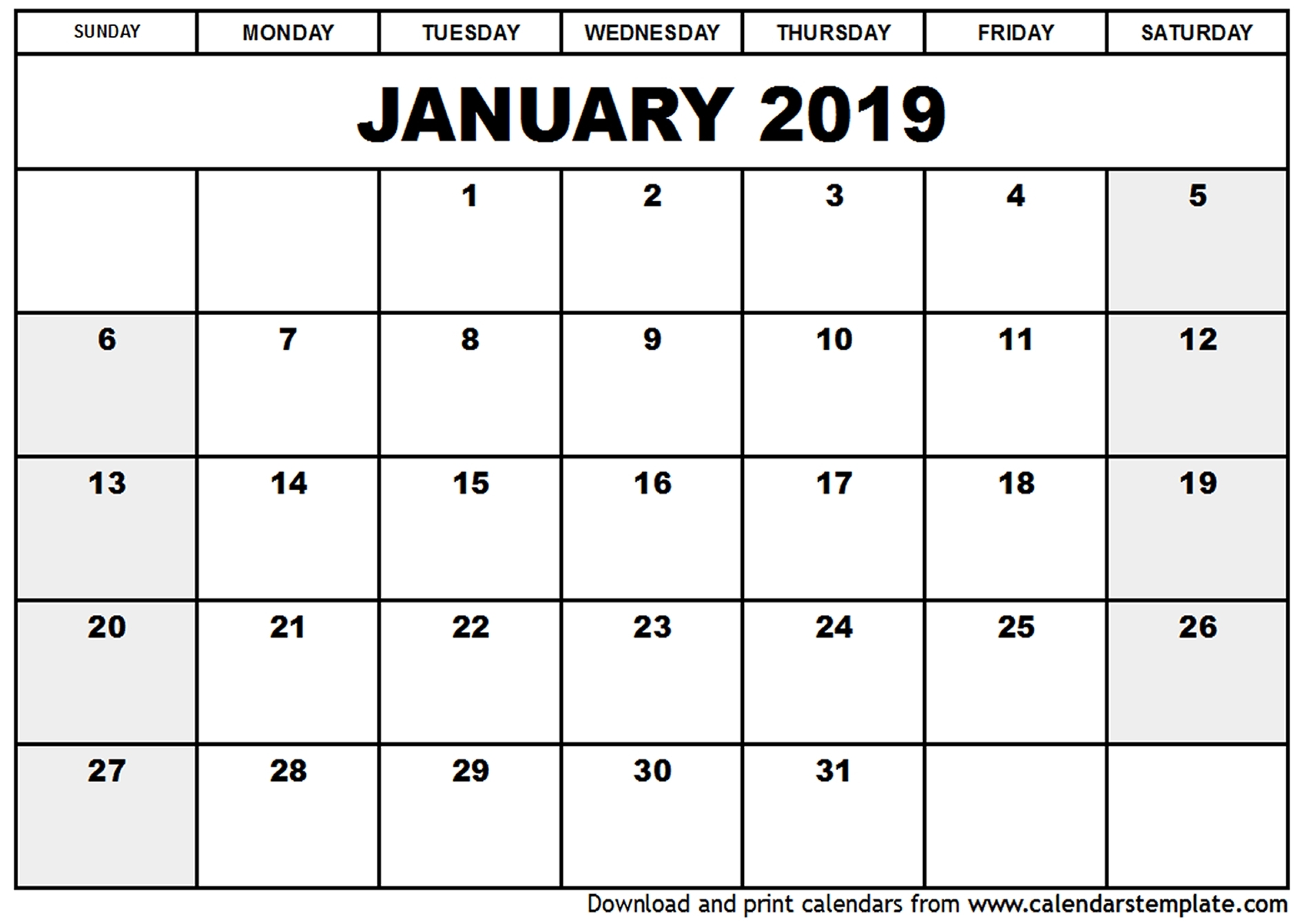 January 2019 Calendar Pdf Word Excel Printable Calendar Free