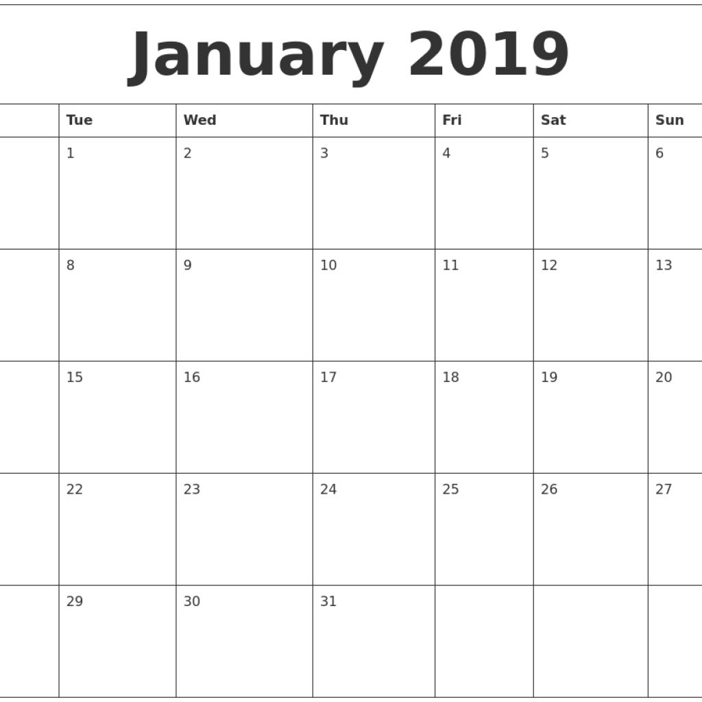 January 2019 Calendar Printable Blank Templates Free Word Pdf