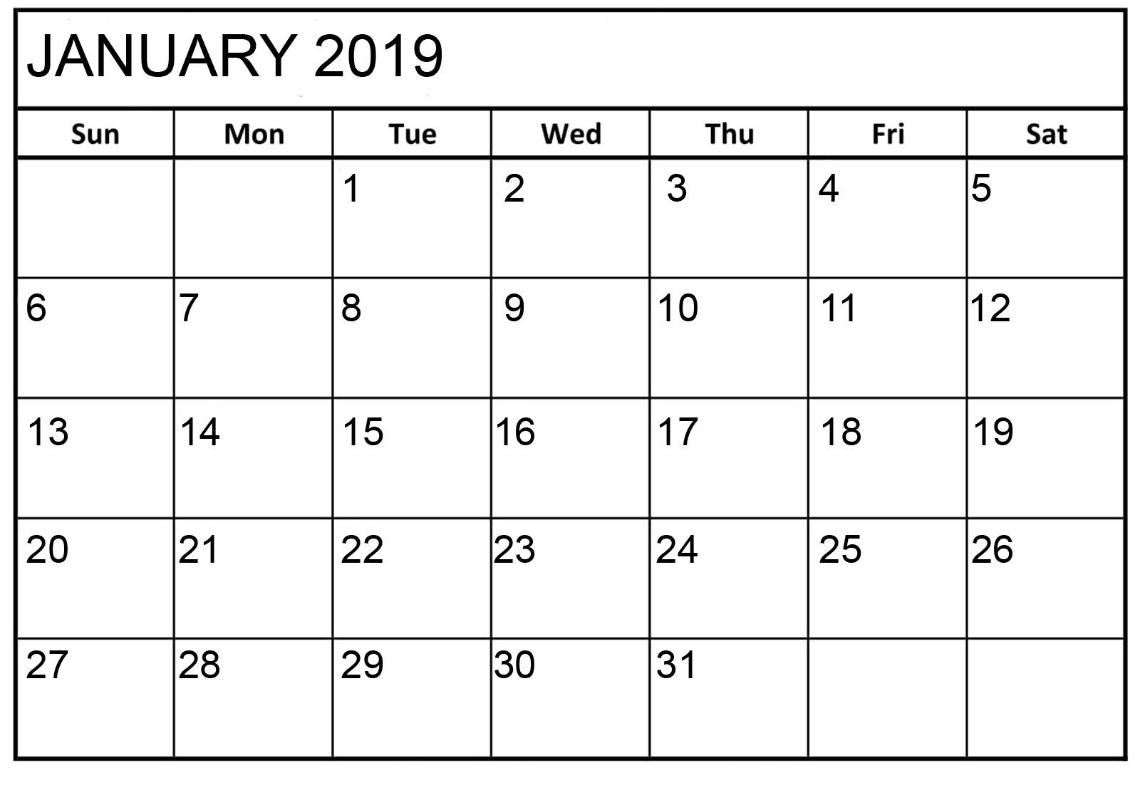 January 2019 Calendar Printable Html January 2019 Calendar