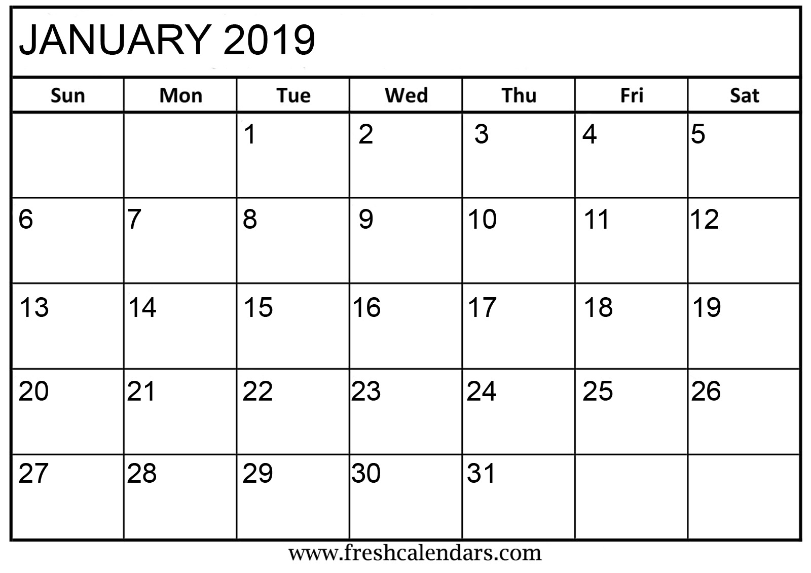 January 2019 Calendar Printable Templates 