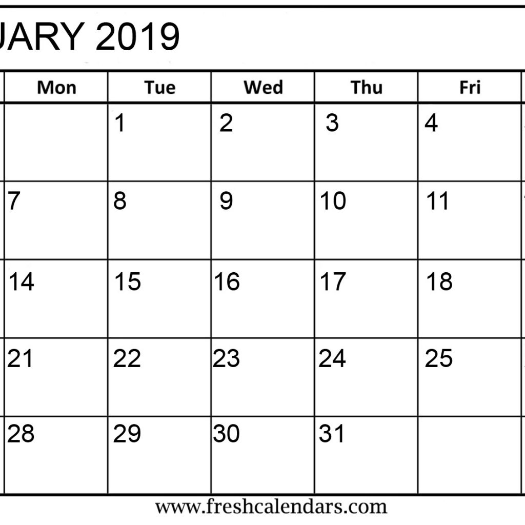 January 2019 Calendar Printable Templates